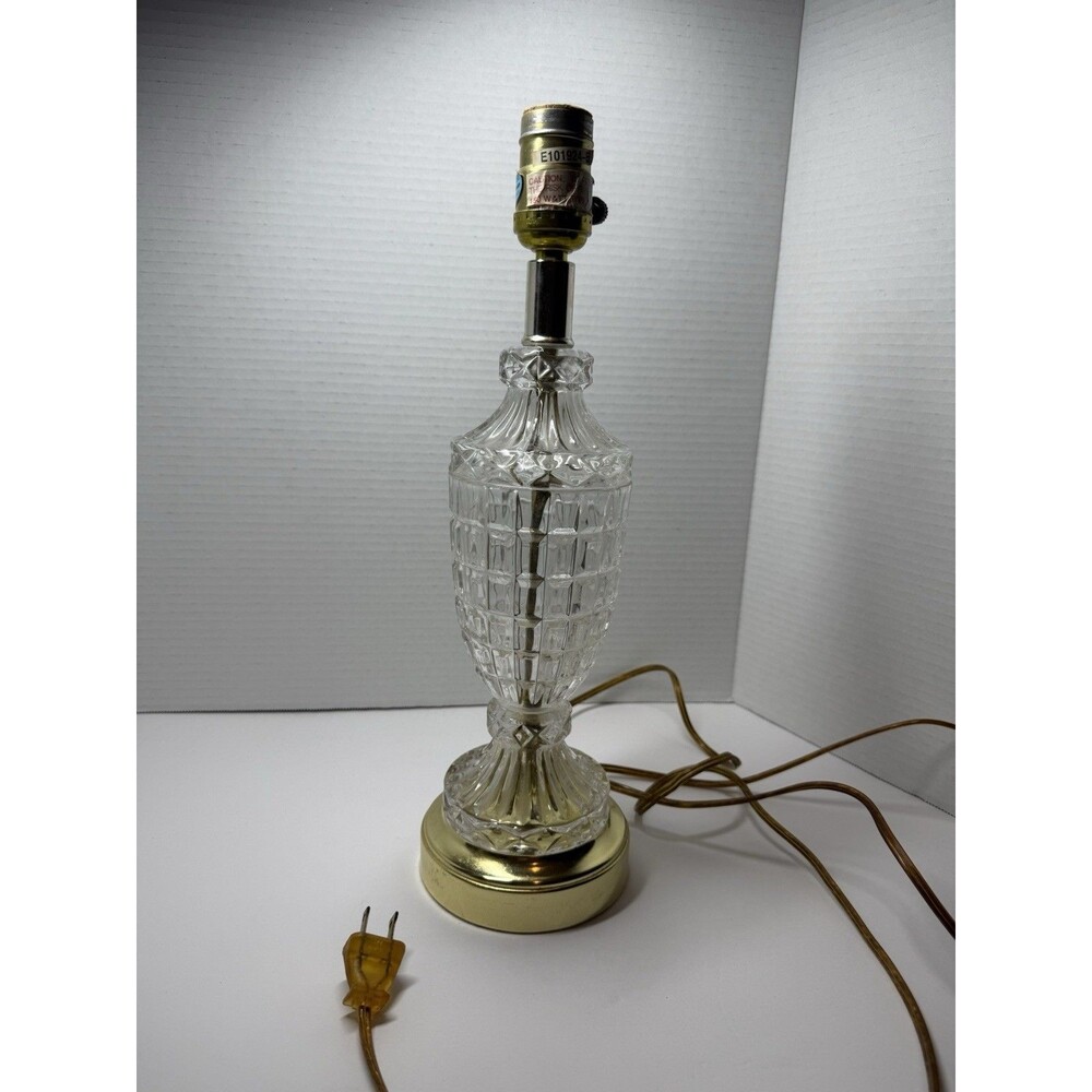 Vintage Crystal Cut Glass And Metal urn Table Lamp
